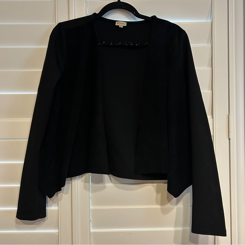 Cremiux Mixed Material Open Front Blazer Faux Suede Black Size Medium